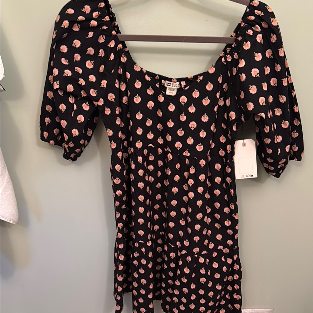Billabong Black Dress with Pink Floral Pattern